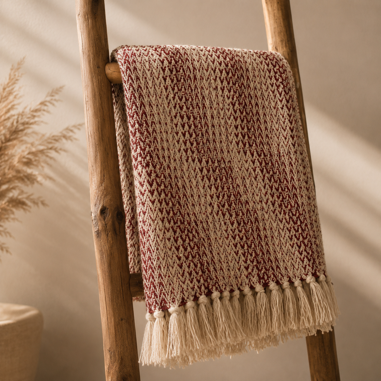 Boho Comfort pledas – 125x150 cm – dvispalvis rubinas