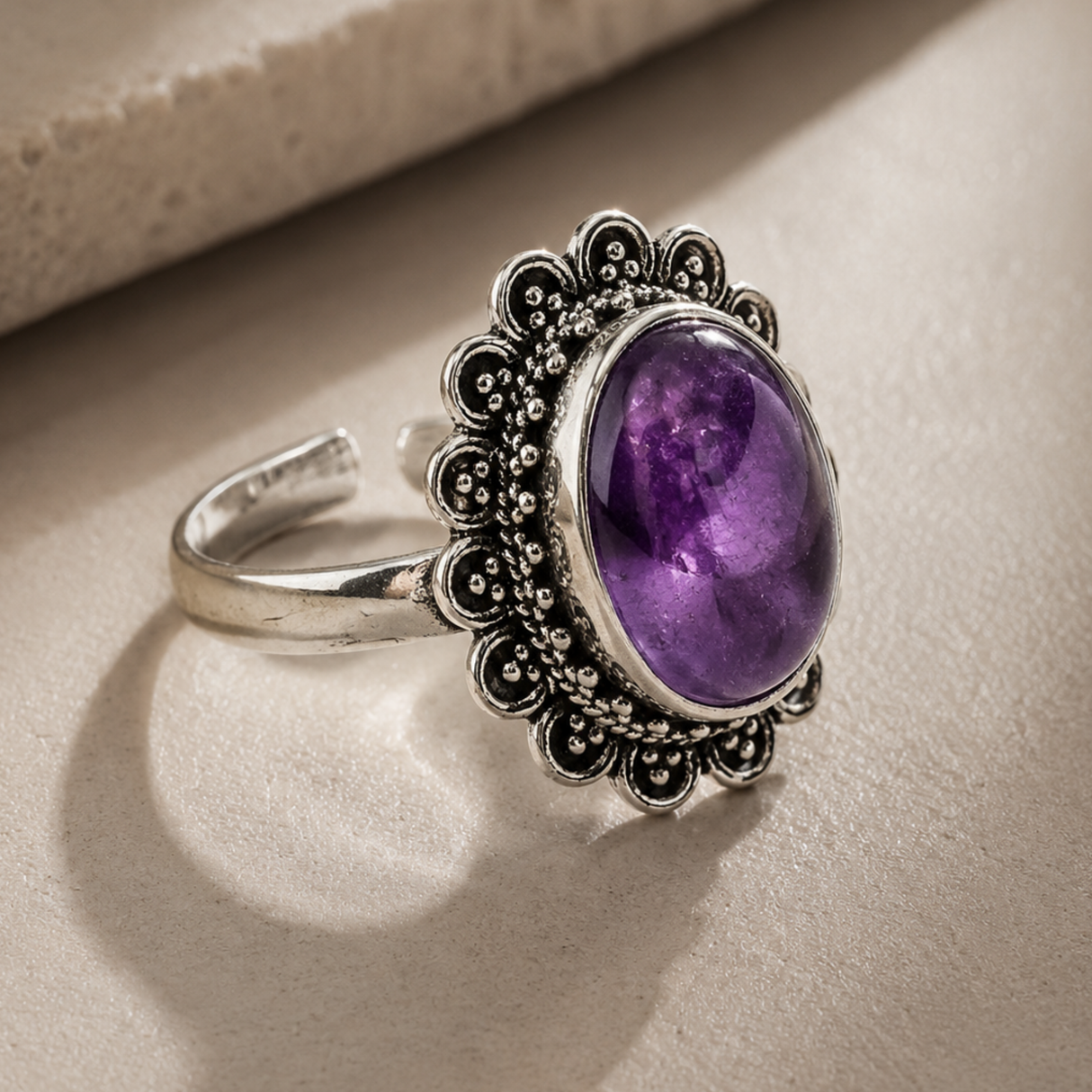 Adjustable Amethyst Ring