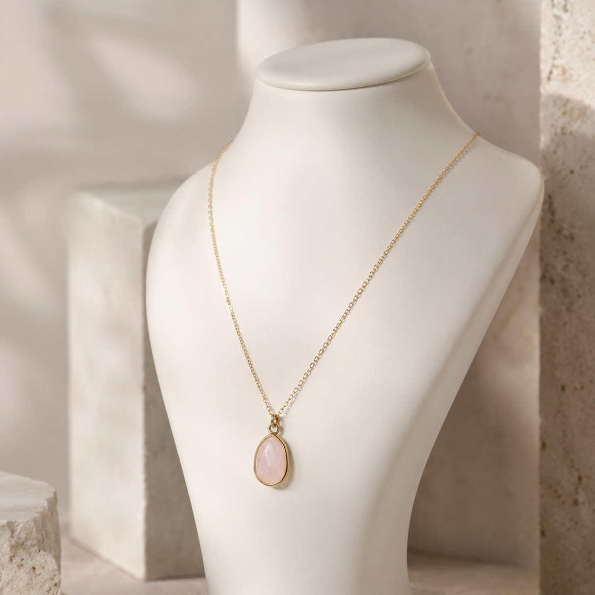 Rose Quartz Gold Aztec Necklace