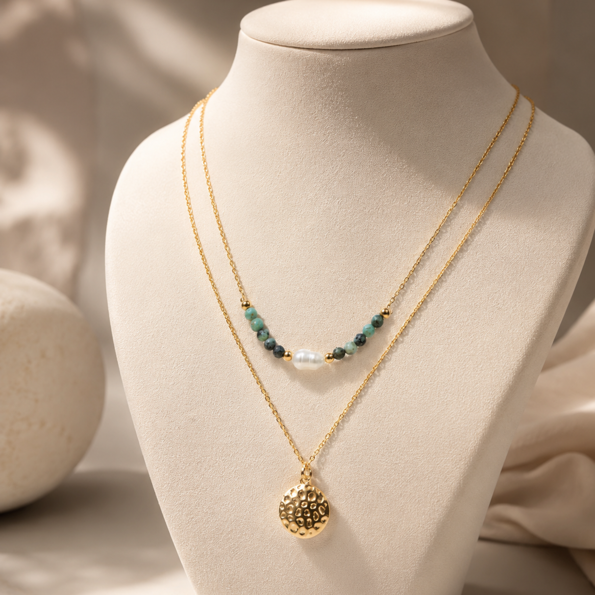 Faceted African Turquoise Double Row Necklace