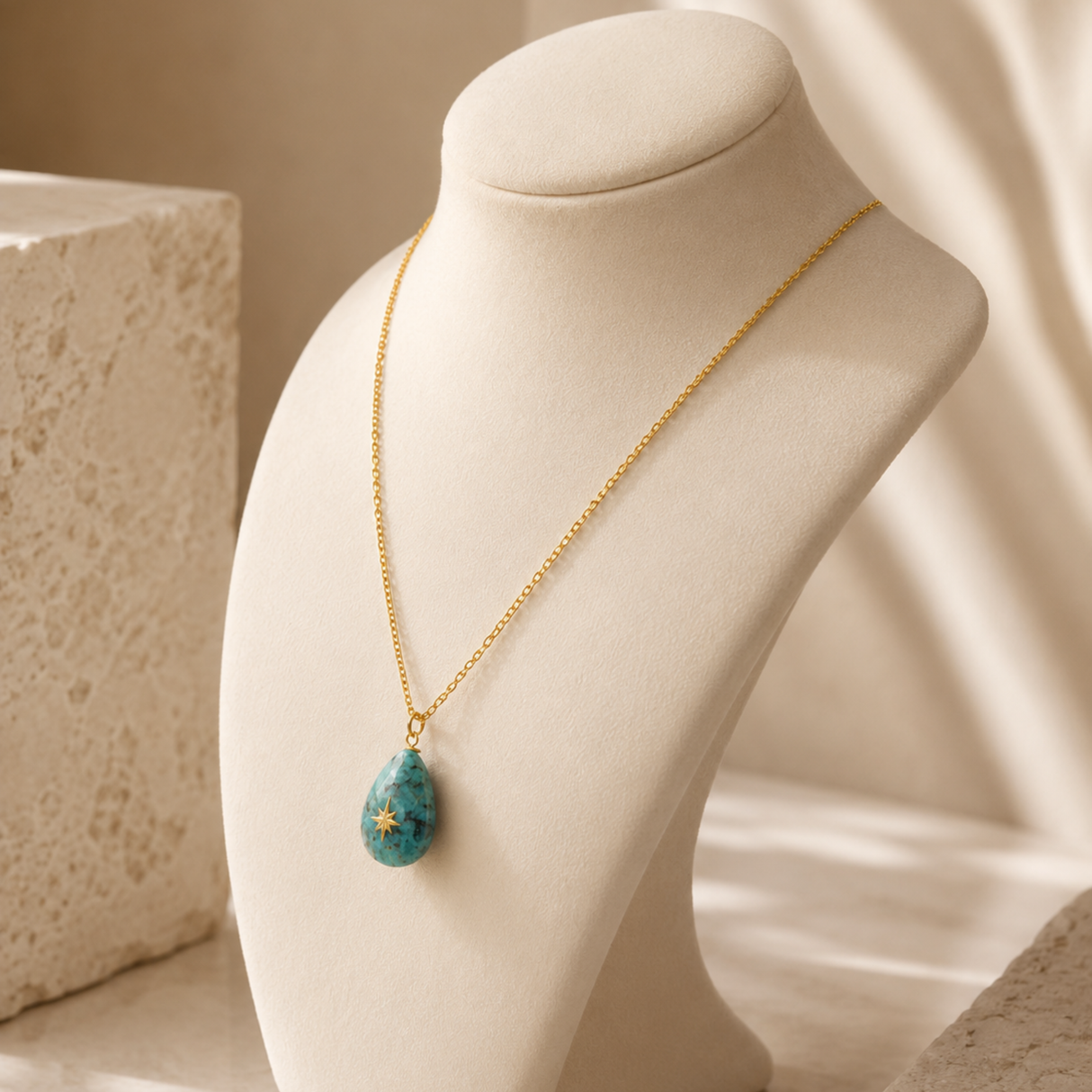 African Turquoise & Star Crystal Necklace