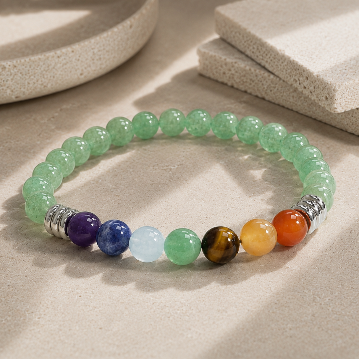7 Chakra Bracelet with Green Aventurine