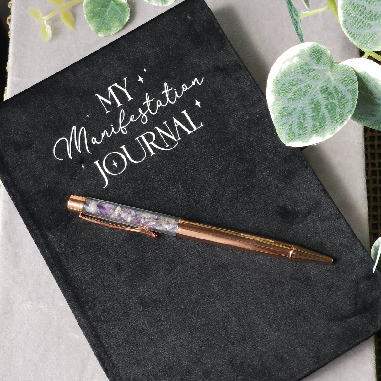 Manifestacijos žurnalas su ametisto rašikliu