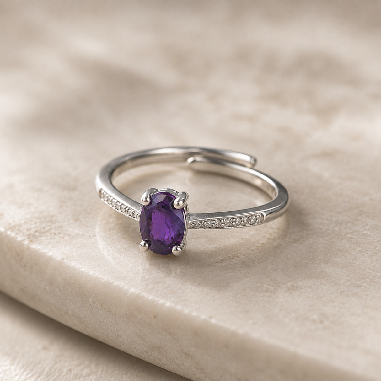 AA Grade Amethyst Crystal Ring