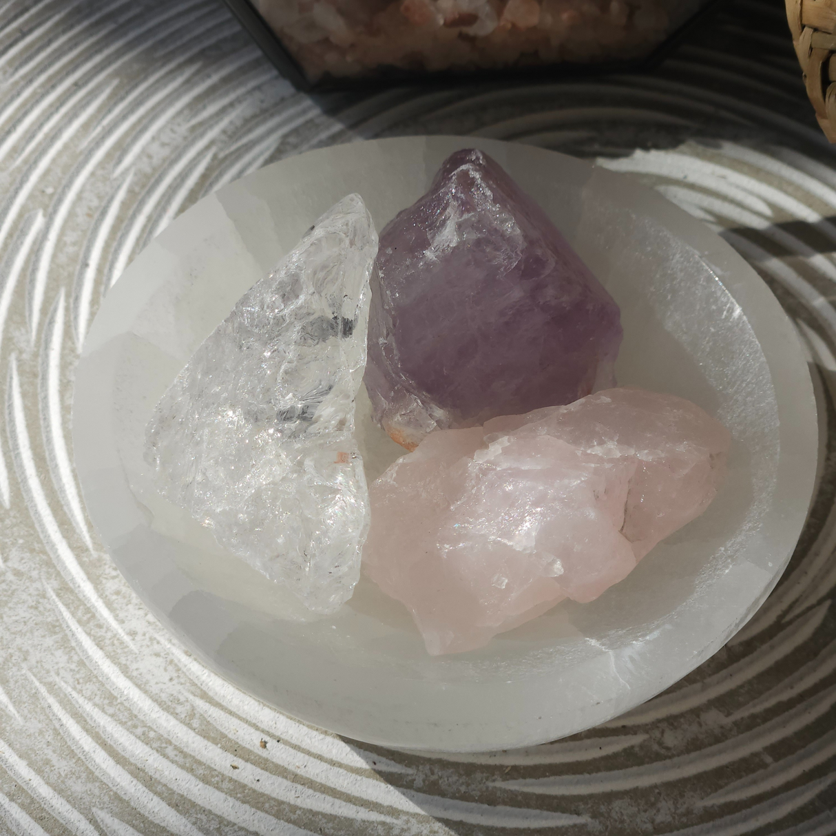 Selenito krištolo dubenėlio difuzoriaus rinkinys