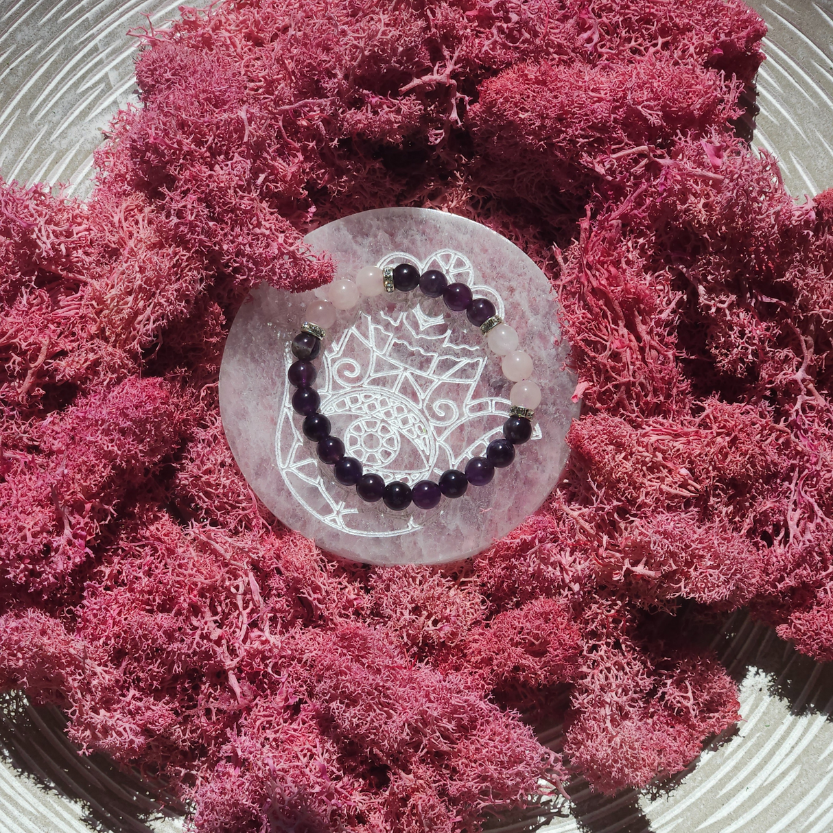 Ametisto ir rožinio kvarco apyrankė