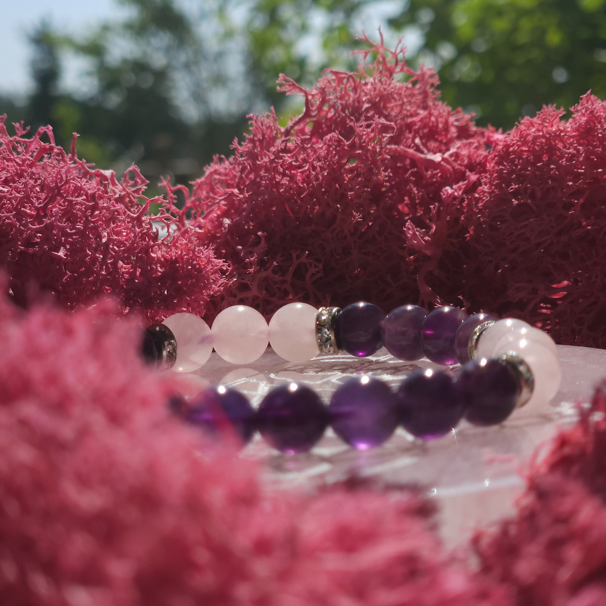 Ametisto ir rožinio kvarco apyrankė