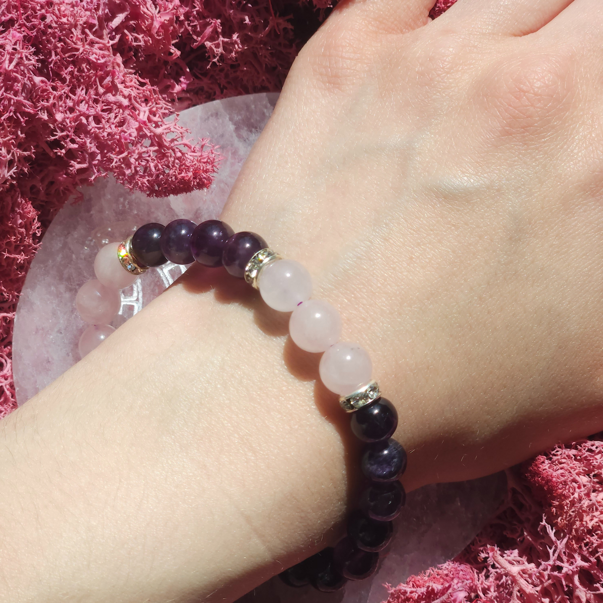 Ametisto ir rožinio kvarco apyrankė