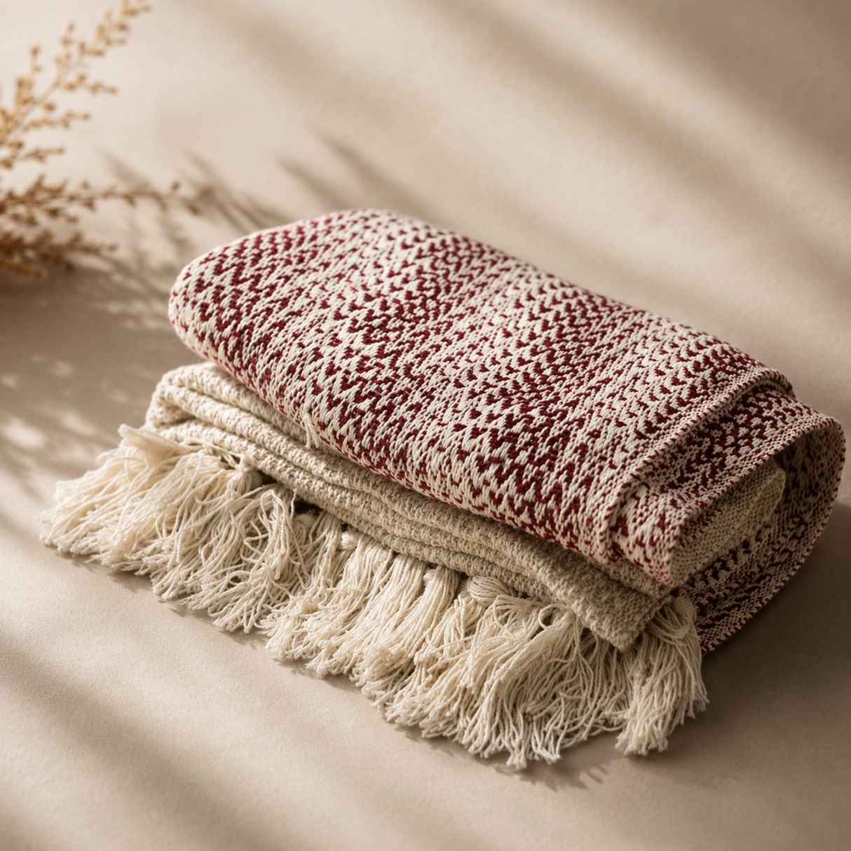 Boho Comfort pledas – 125x150 cm – dvispalvis rubinas