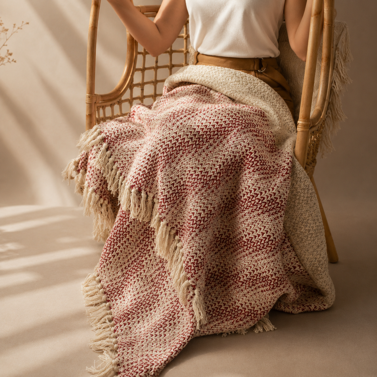 Boho Comfort pledas – 125x150 cm – dvispalvis rubinas