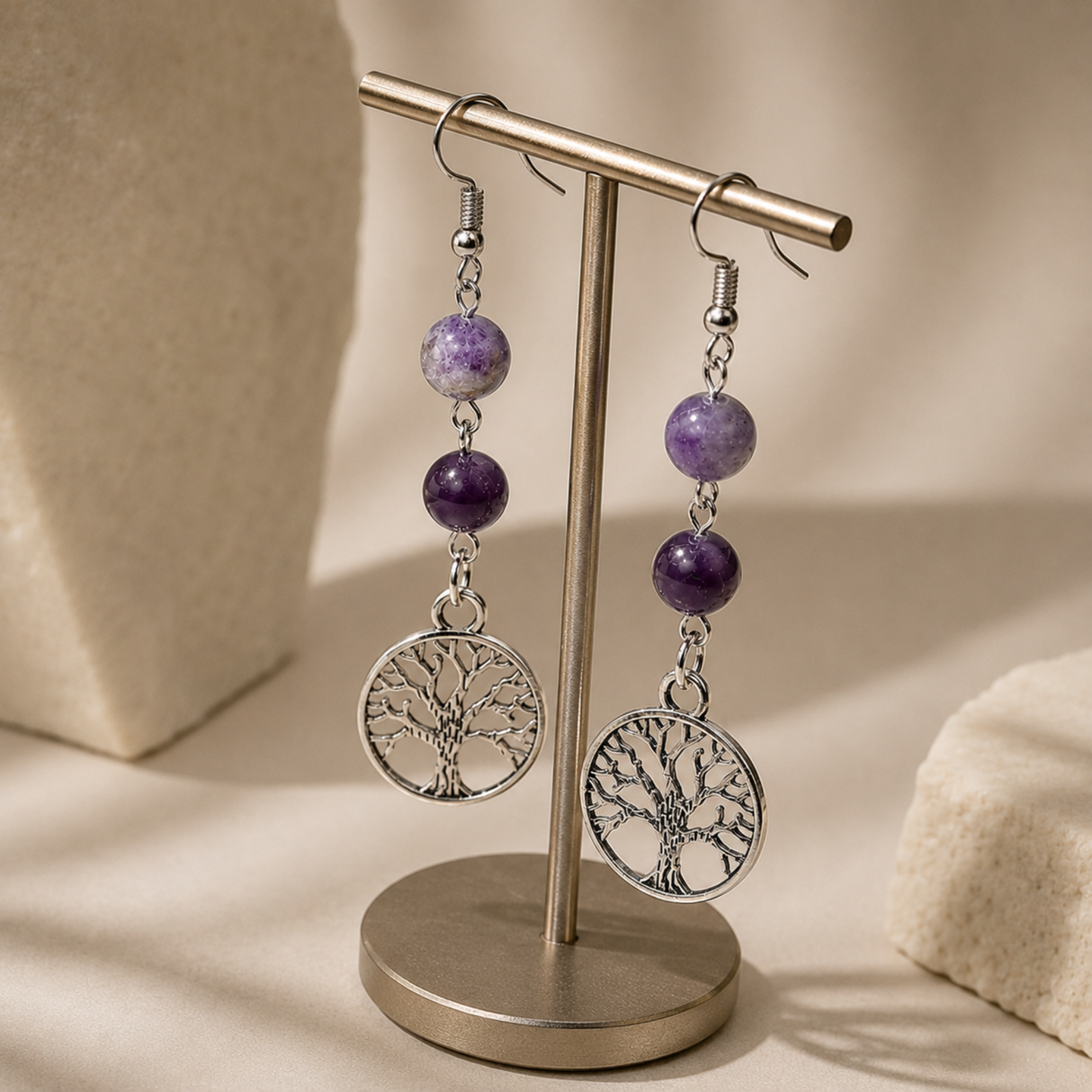 Amethyst & Fluorite Tree of Life Earrings