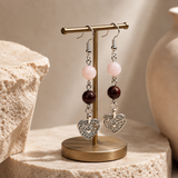 Heart Earrings with Garnet & Rose Quartz