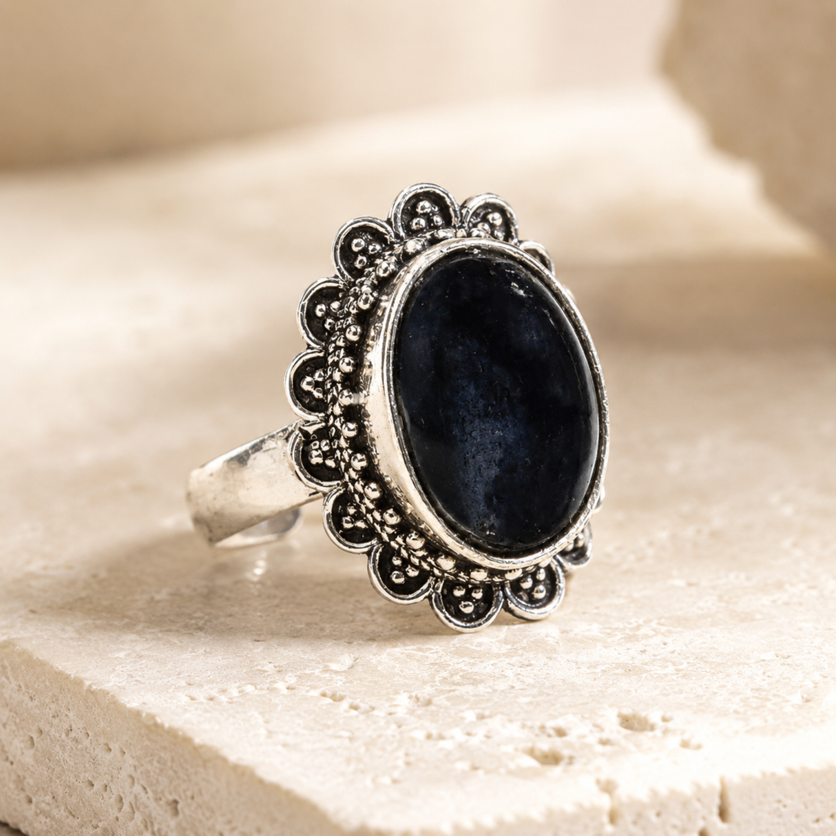 Adjustable Black Tourmaline Ring
