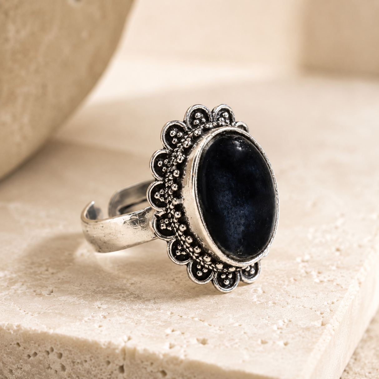 Adjustable Black Tourmaline Ring