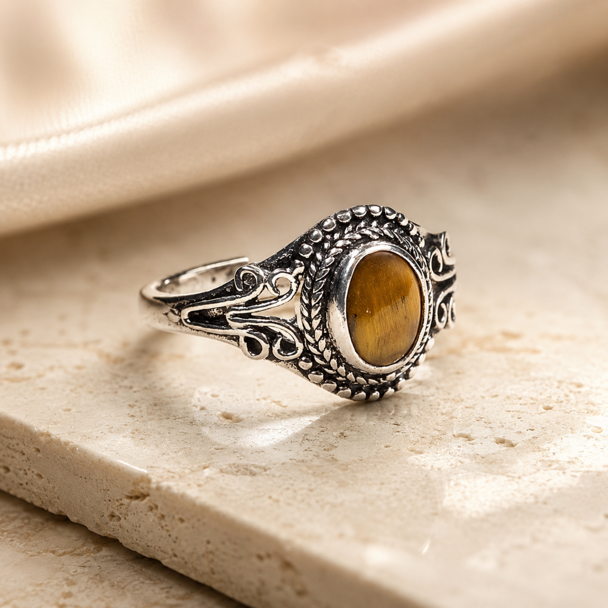 Adjustable Tiger Eye Ring
