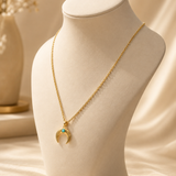 Gold Turquenite Moon Pendant Necklace