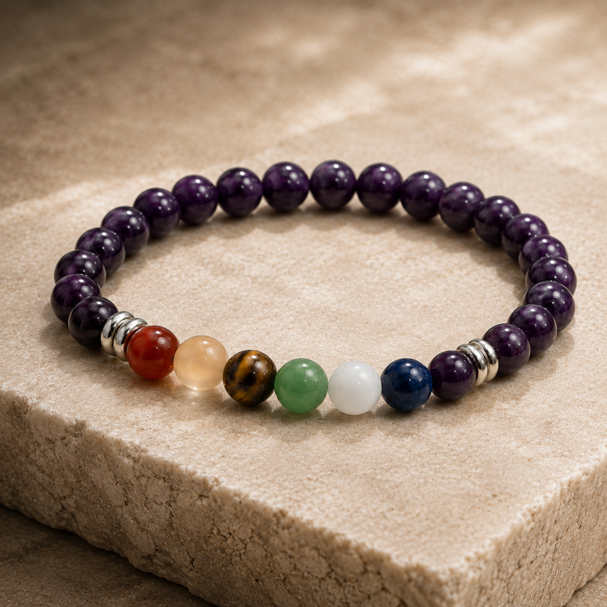 7 Chakra Balance Bracelet with Amethyst