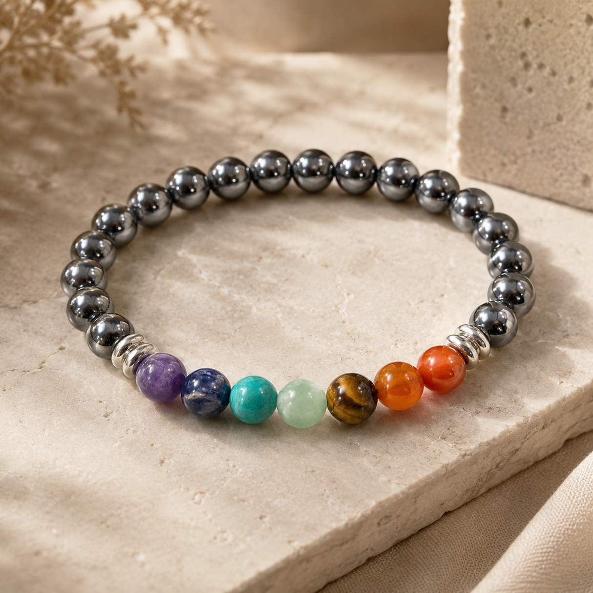 7 Chakra Bracelet with Hematite