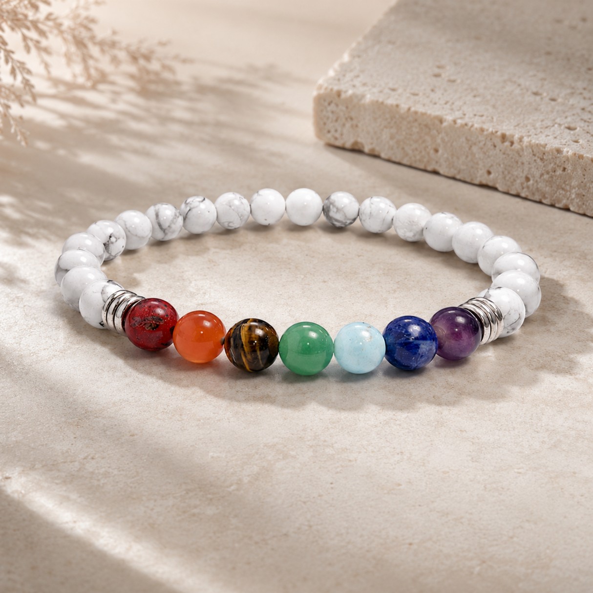 7 Chakra Bracelet with Howlite