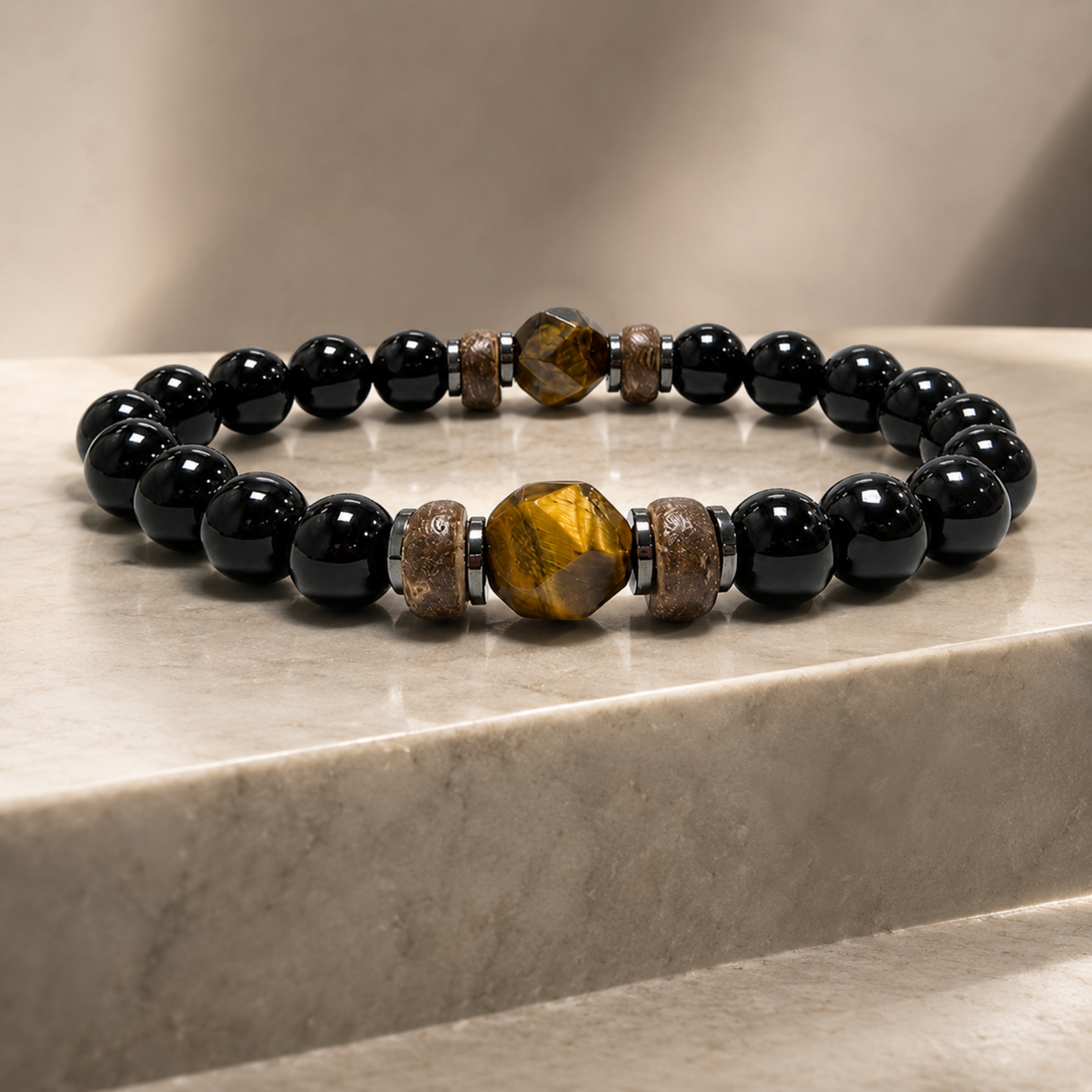 Black Onyx and Tiger Eye Strength Bracelet