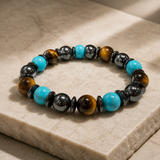 Tiger Eye, Black Onyx & Turquenite Bead Bracelet