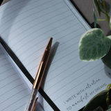 Manifestacijos žurnalas su ametisto rašikliu